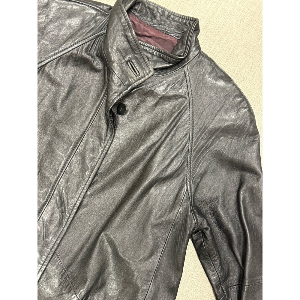 Vintage Black Leather Trench Coat Women Size L Good Longline Matrix Goth - Picture 3 of 10